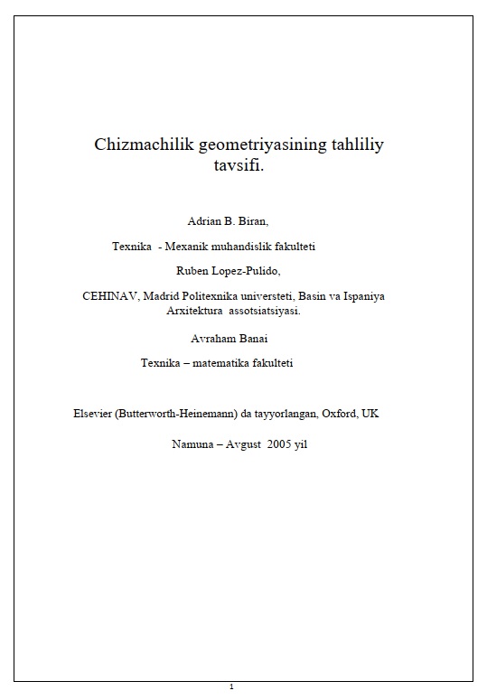 Chizmachilik geometriyasining tahliliy tavsifi