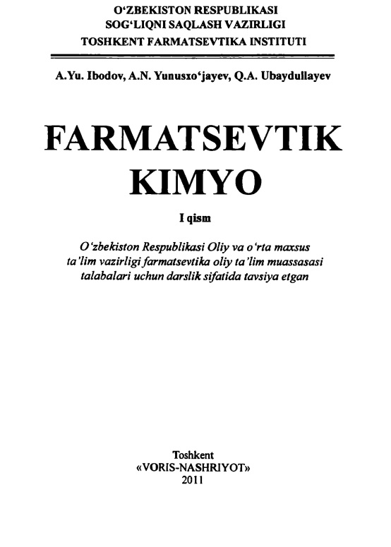 Farmasevtik kimyo 1-qism