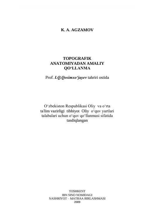 Topografik anatomiyadan amaliy qo'llanma