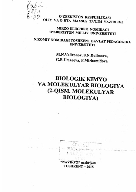 Biologik kimyo va molekulyar biologiya 2 qism