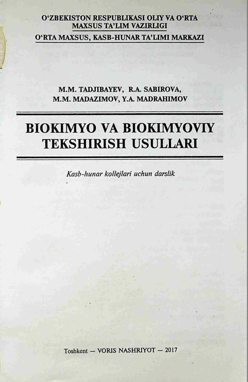 Biokimyo va biokimyoviy tekshirish usullari