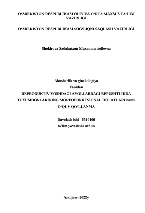 Reproduktiv yoshdagi ayollardagi bepushtlikda tuxumdonlarining morfofunktsional holatlari