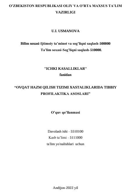 Ovqat hazm qilish tizimi xastaliklarida tibbiy profilaktika asoslari