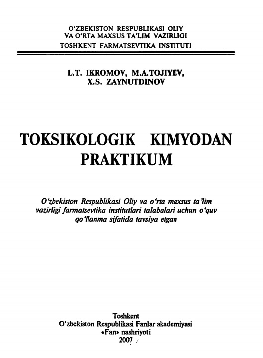 Toksikologik kimyodan praktikum