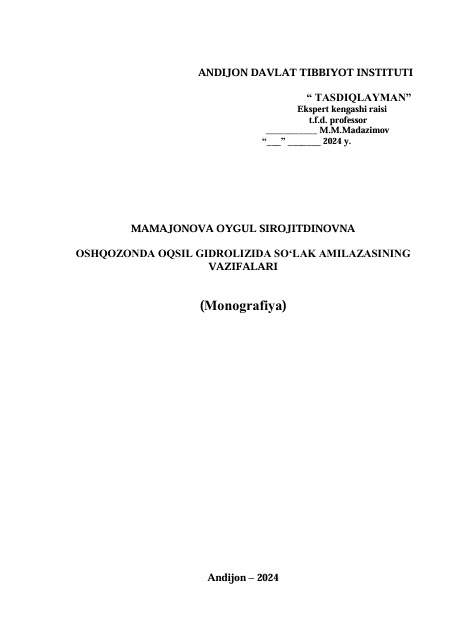 Oshqozonda oqsil gidrolizida so‘lak amilazasini vazifalari