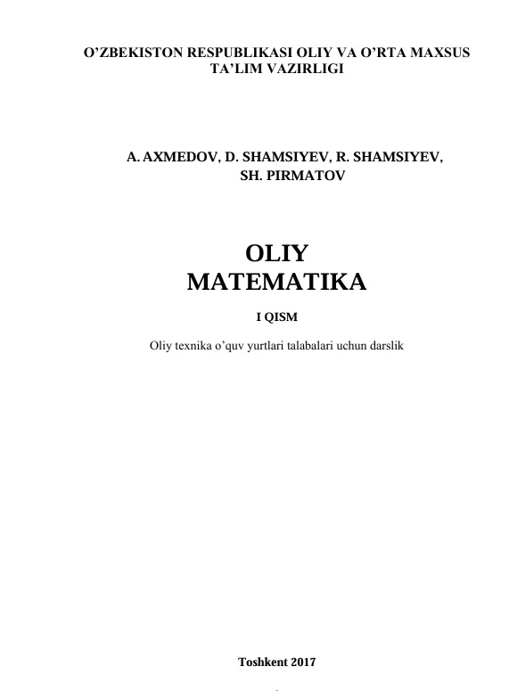 Oliy matematika 1-qism