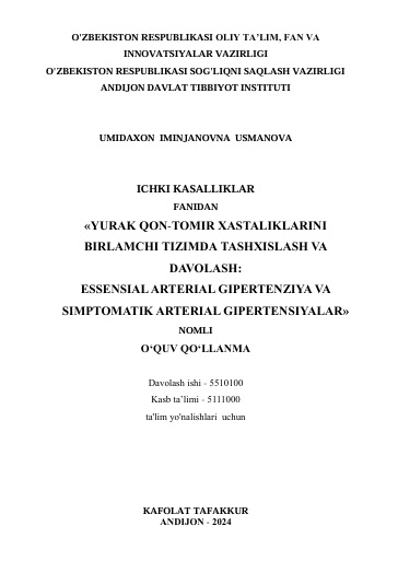 Yurak qon-tomir xastaliklarini birlamchi tizimda tashxislash va davolash