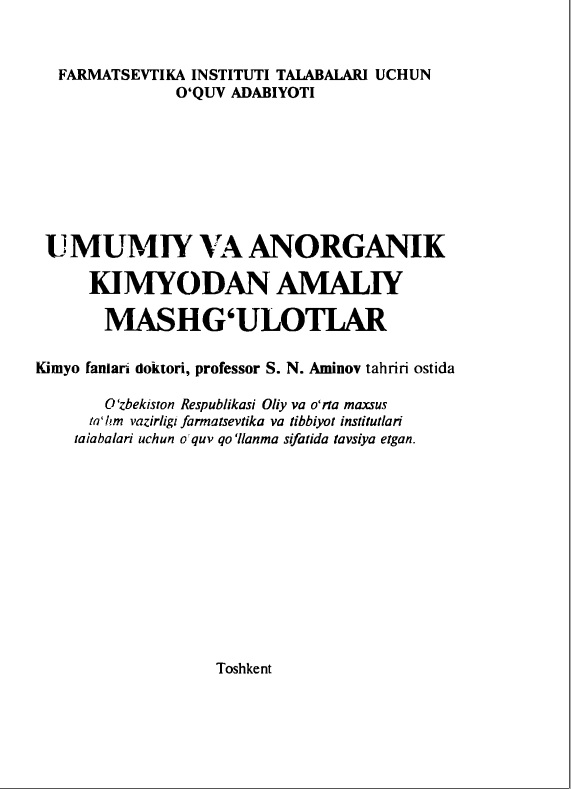 Umumiy va anorganik kimyodan amaliy mashg'ulotlar